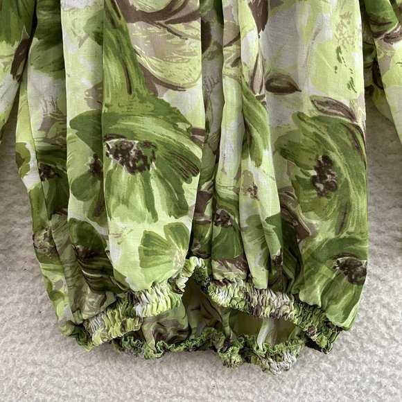 Haas Green Tropical Floral Mesh Ruffle Cold Shoulder Top Womens M Medium - Picture 4 of 9